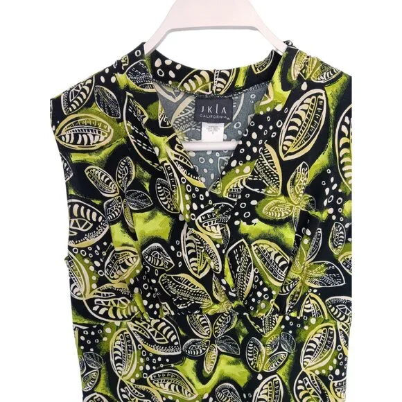 JKLA- Sleeveless Tank Stretch Light Faux Wrap collar-Lime Green-Black-Cream - Picture 11 of 16